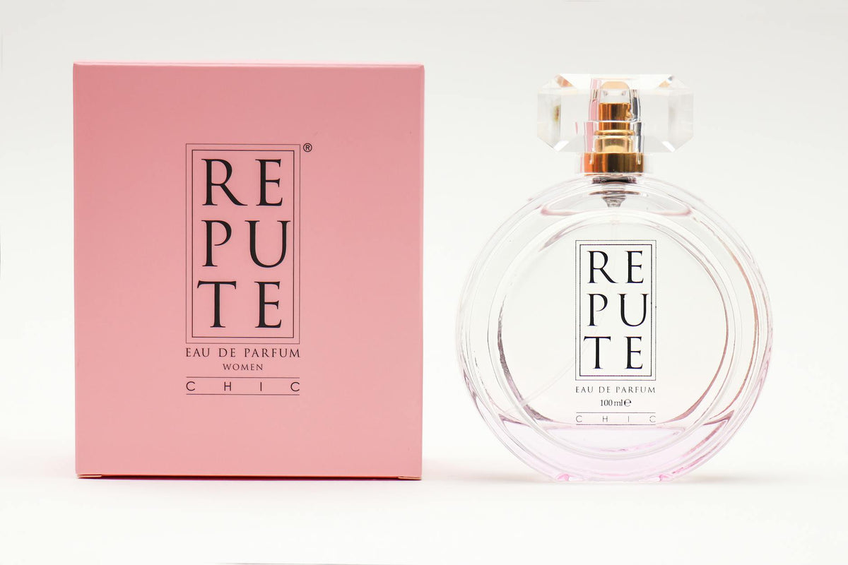 High quality photo of repute perfume bottle and packaging, showcasing luxury design