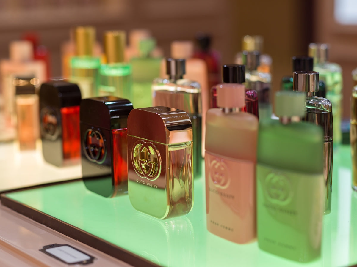 Pink and gold perfume bottle