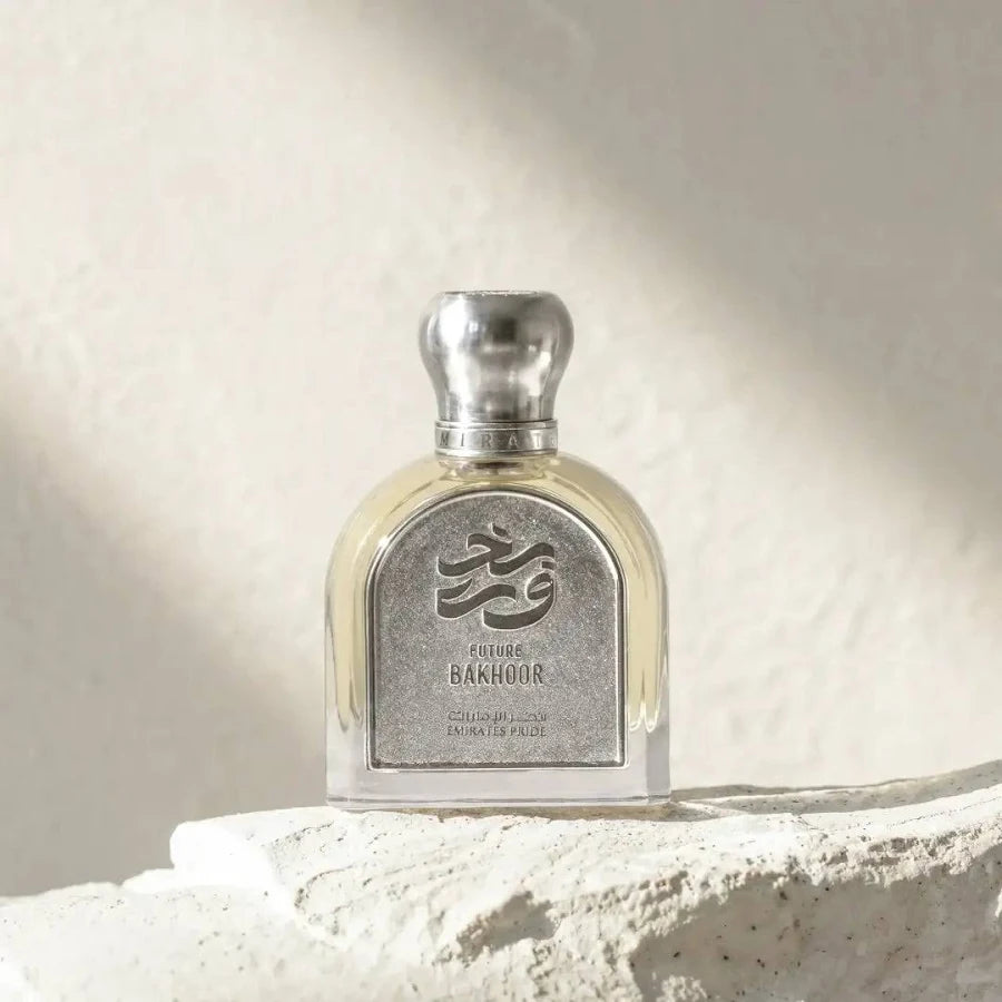 Emirates pride future bakhoor 100ml eau de parfum bottle with elegant gold and navy packaging
