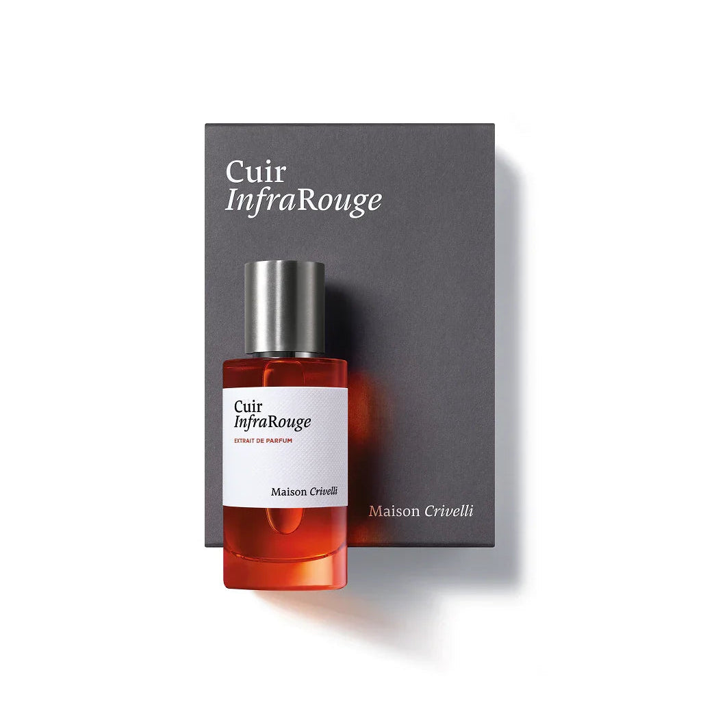 Maison crivelli cuir infra rouge 100ml extrait de parfum bottle   luxury leather fragrance