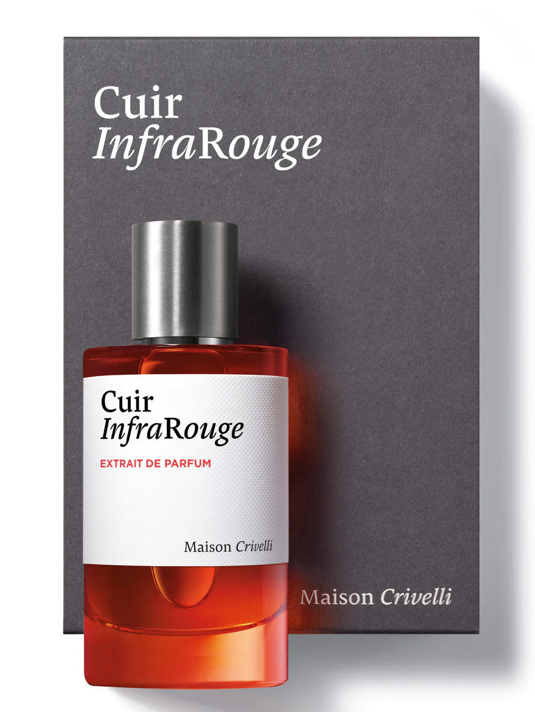 Maison crivelli cuir infra rouge 100ml extrait de parfum bottle   luxury leather fragrance

